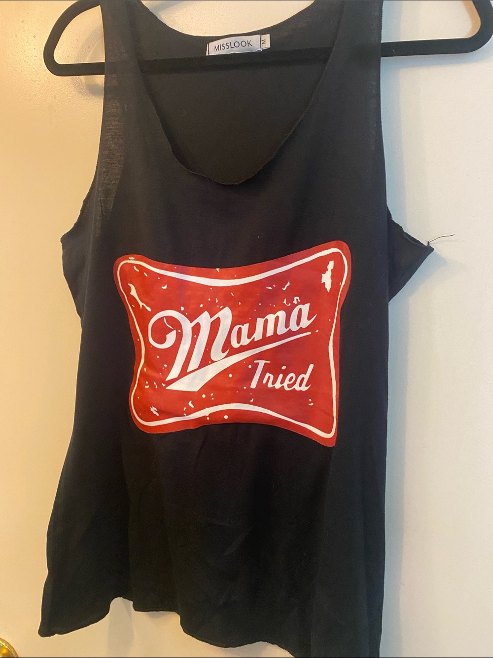 MISSLOOK Black Tank with Red 'Mama Tried' Graphic